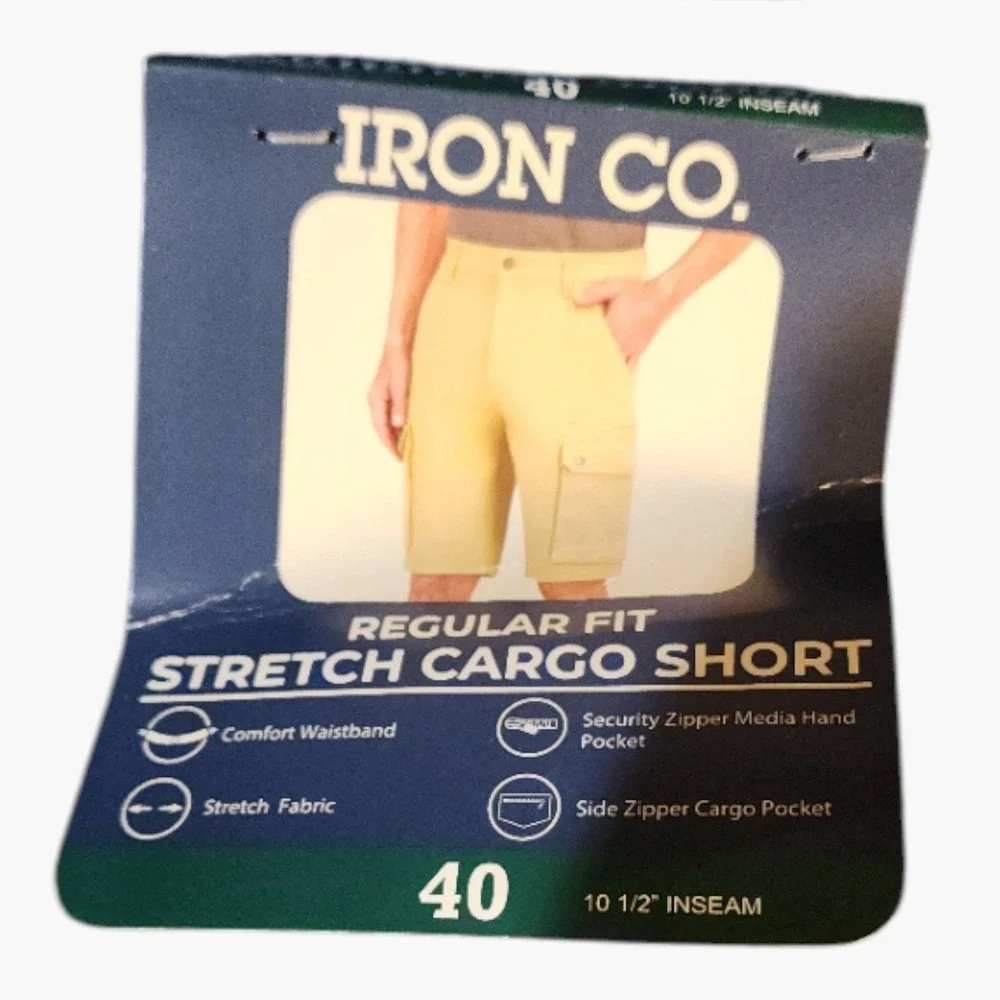Iron Co Mens Stretch Cargo Shorts Blue Size 40 Regular Fit I435156S Utility NWT